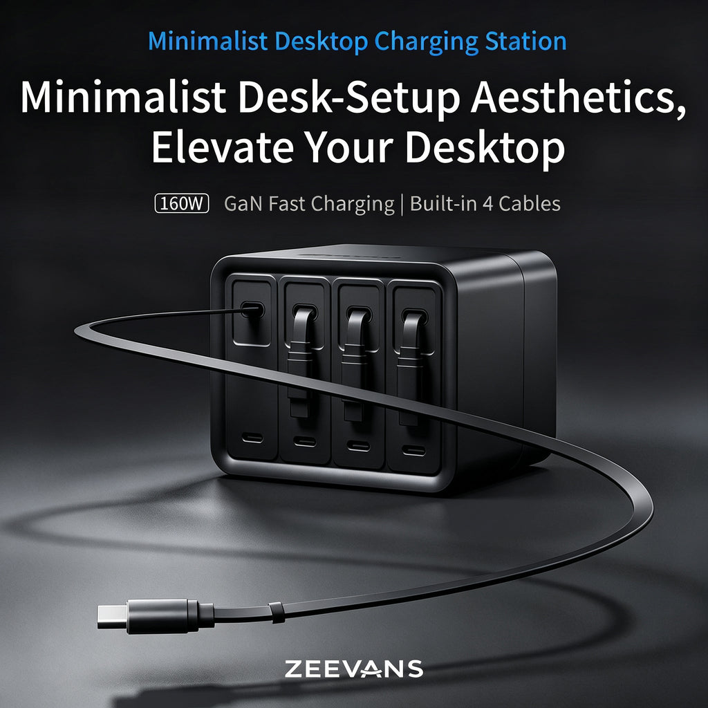 ZEEVANS F63 160W GaN Desktop Charging Station | Retractable Cables ...